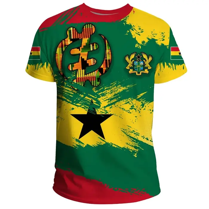 T-shirt africain ghanéen imprimé en 3D pour hommes