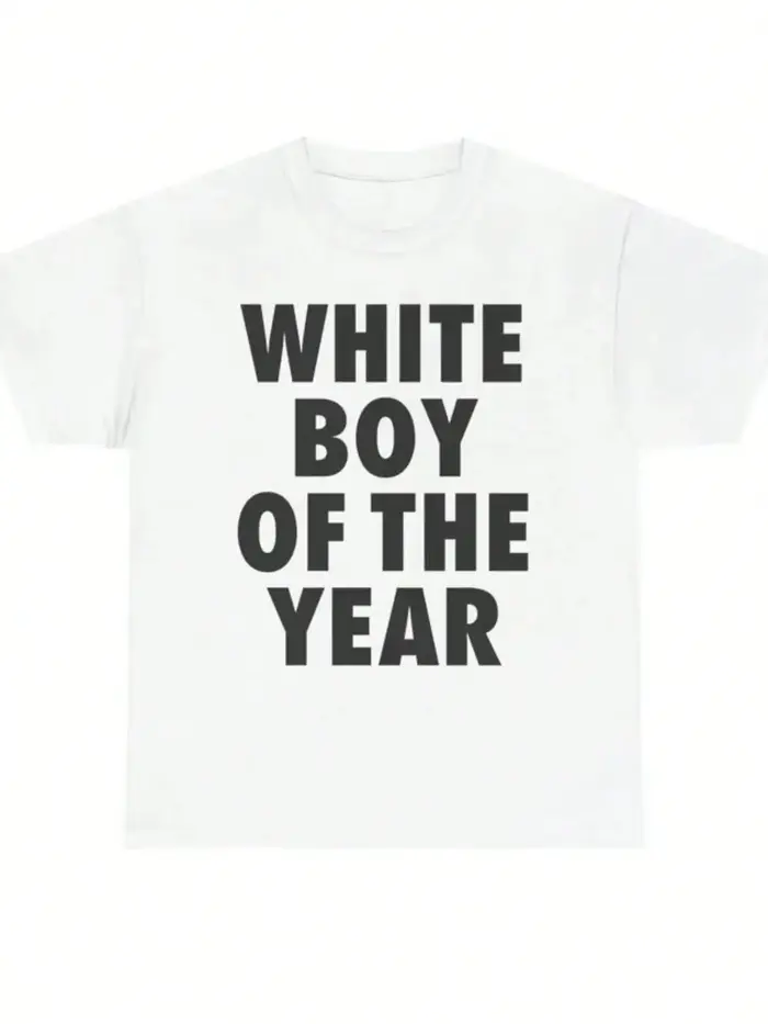 T-shirts WHITE BOY OF THE YEAR en coton imprimé à manches courtes, style rétro, streetwear décontrac