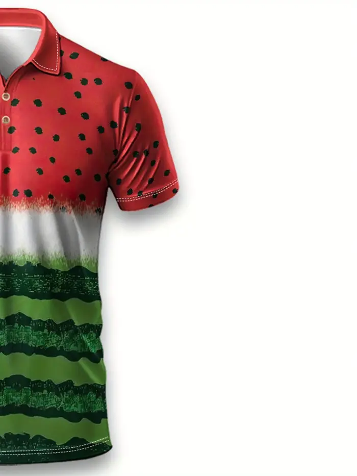 Nouveau style été 2026 : Polo homme à manches courtes avec imprimé pastèque 3D pour un look décontracté urbain