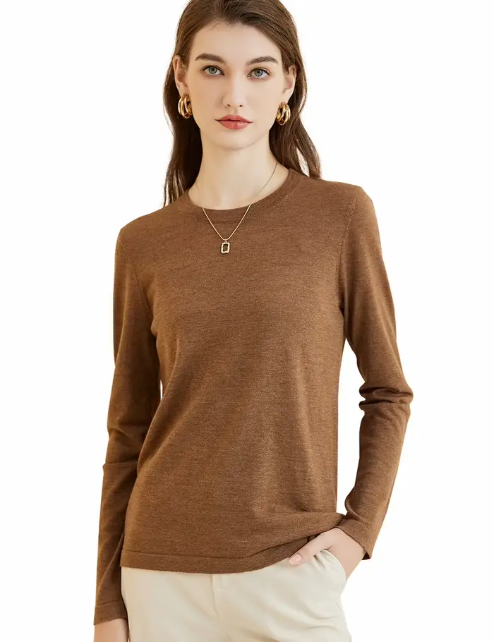 T-shirt à col rond en laine mérinos pour femme