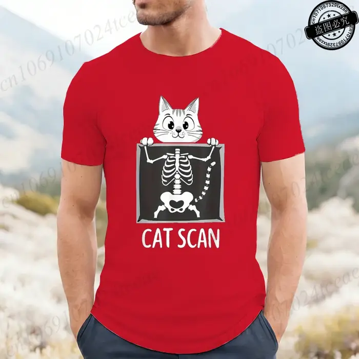 T-shirt graphique Cat Scan pour hommes et femmes, vêtements décontractés à col rond et manches court