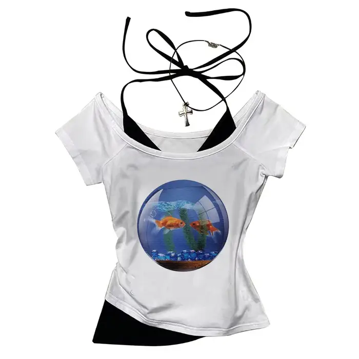 Frutiger Aero crop top harajuku mignon été gothique fée Grunge 2025 Streetwear adolescents t-shirt