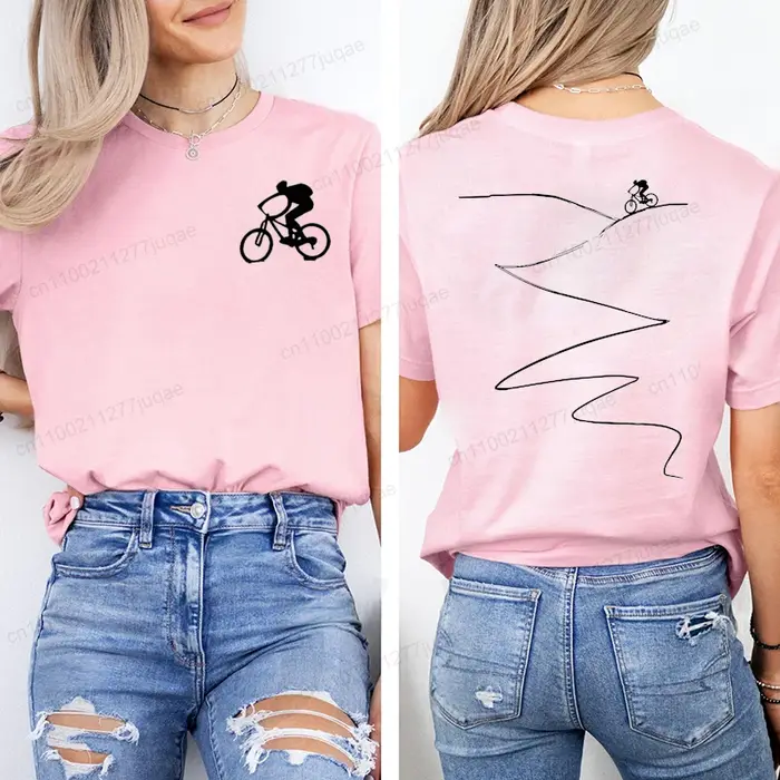 T-shirt imprimé pour cyclistes, haut décontracté à manches courtes et col rond pour l'été et le printemps, vêtements pour femmes