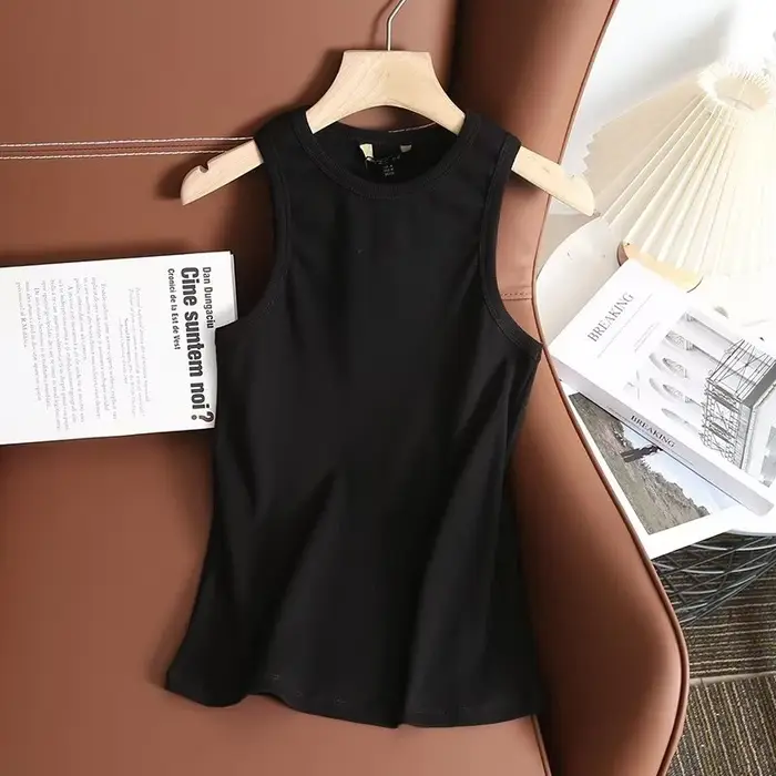 Jenny & strive-T-shirt multicolore à col rond pour femme, simple et précieux, fibre côtelée, été 202