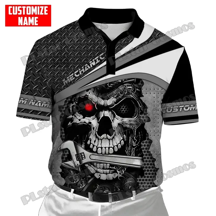 PLstar Cosmos nom personnalisé mécanicien métal 3D partout imprimé mode hommes Polo été unisexe décontracté