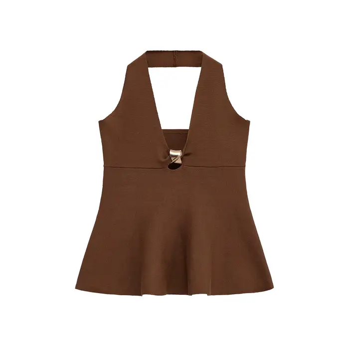HH femmes été Simple boucle dorée Design haut femme élégant sans manches dos nu ourlet col suspendu 