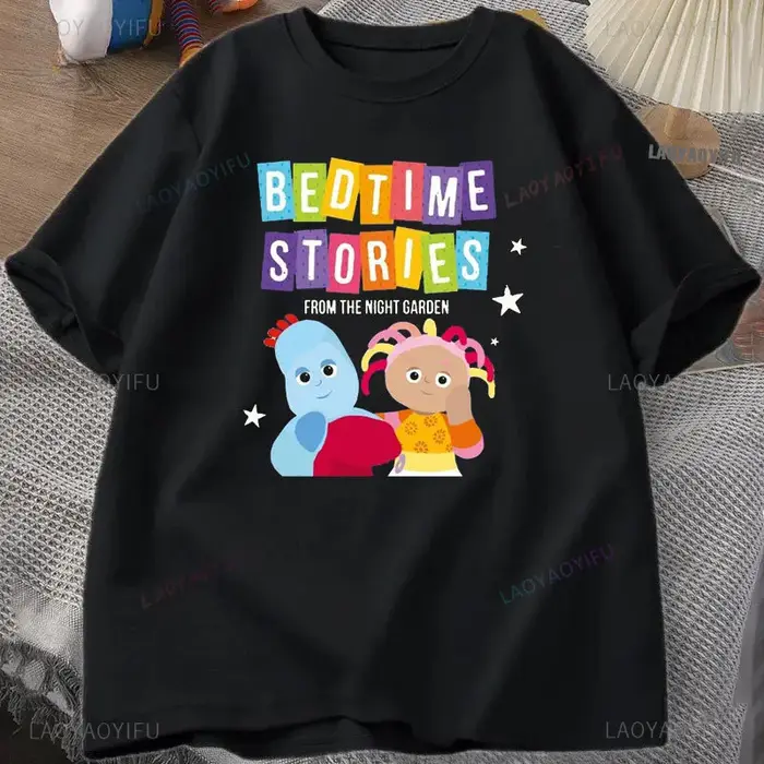 T-shirt à col rond Makka Pakka pour filles, pur coton, vêtements de base, dessin animé de jardin de 