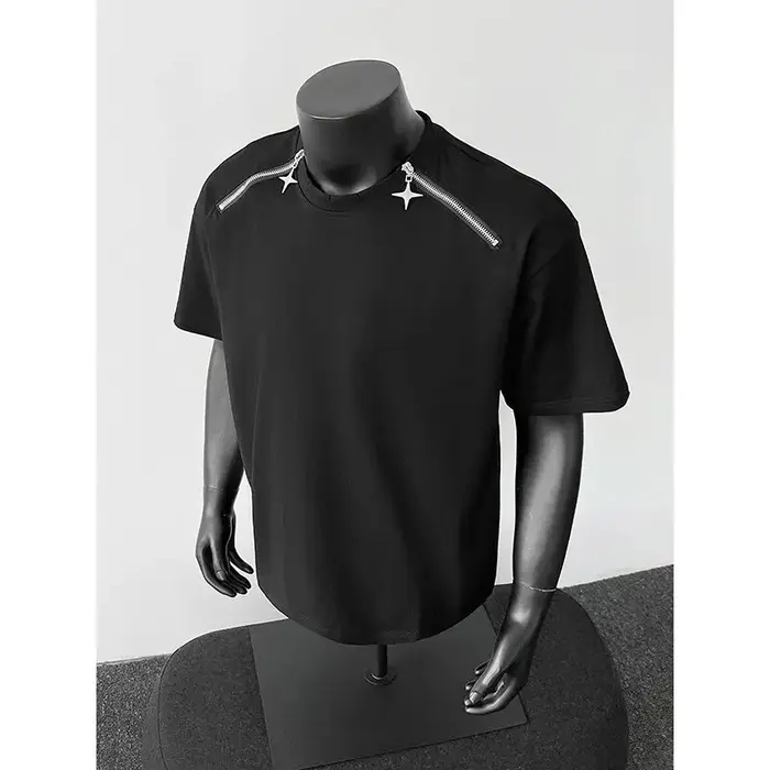 Respirant hommes col rond T-Shirt homme Zip détail Design tendance nouveau Streetwear urbain décontracté été