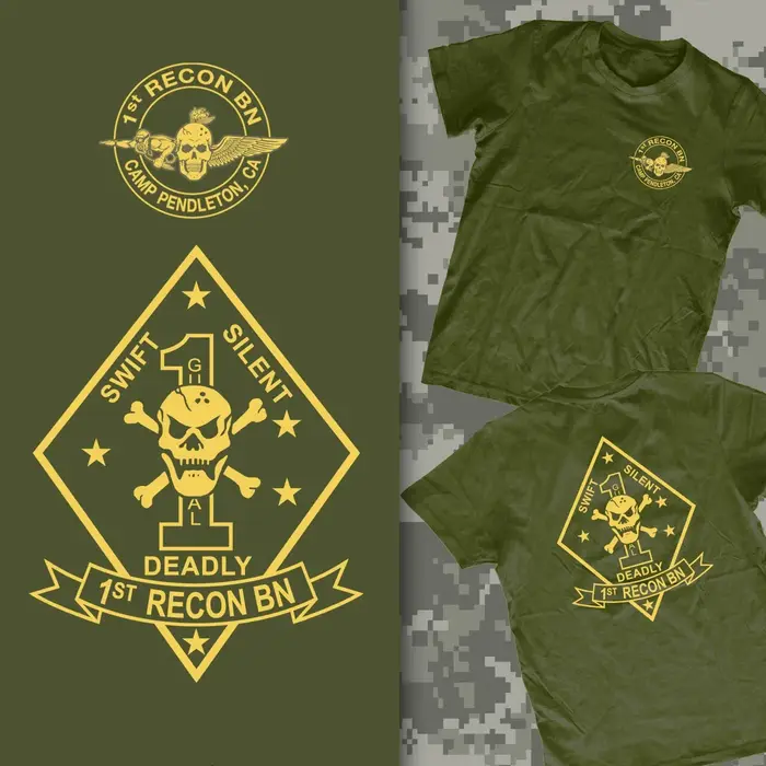 Camp Pendleton, CA. US Marine Corps 1er bataillon de reconnaissance T-Shirt 100% coton col rond manches courtes été