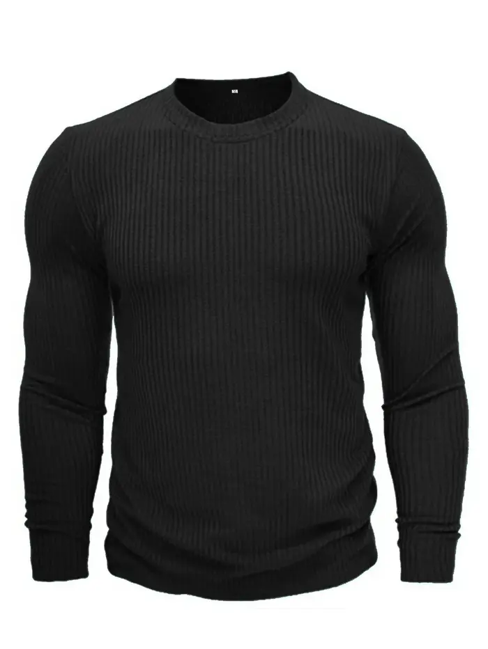 T-shirt en tricot à manches longues et col rond pour homme, pull uni, coupe décontractée et formelle, parfait pour tous les jours