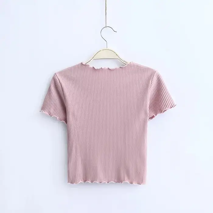 Vintage bois oreilles O cou à manches courtes T-shirt 2025 nouvelle femme coupe ajustée