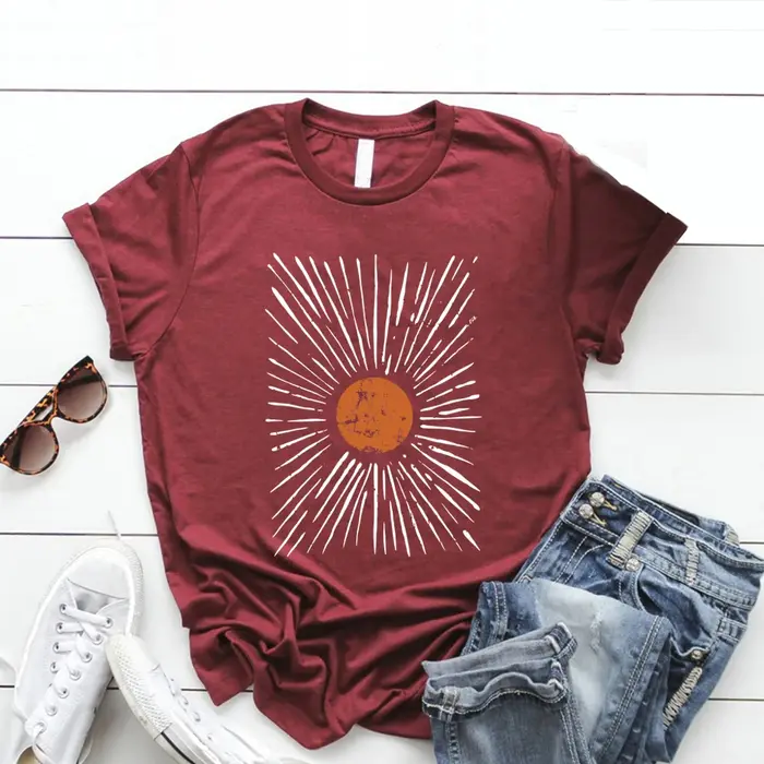 Sunburst Vintage T-Shirts Boho chemise soleil graphique t-shirt hommes femmes à manches courtes col rond