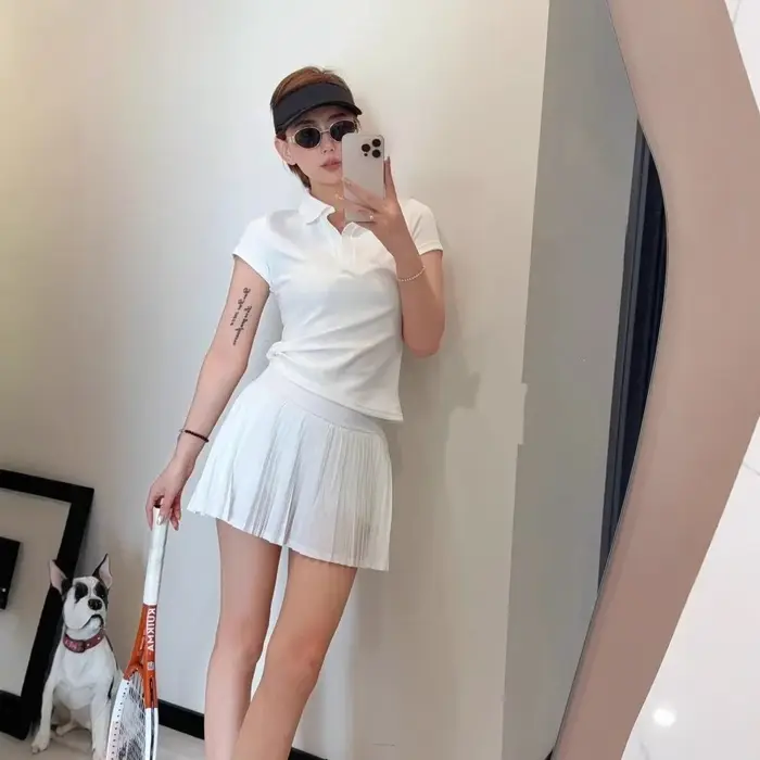 T-shirt Polo Femme A10 à Col Revers Manches Courtes Coupe Slim Amincissante pour le Tennis et le Yoga, Imprimé Décontracté et Simple