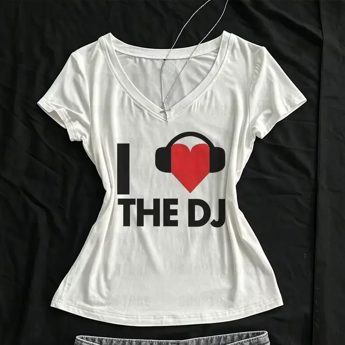 T-shirt blanc imprimé « I Love DJ »