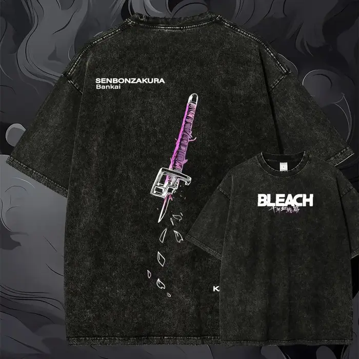 T-shirt à manches courtes BLEACH Senbonzakura Bankai, imprimé graphique vintage délavé, anime manga,