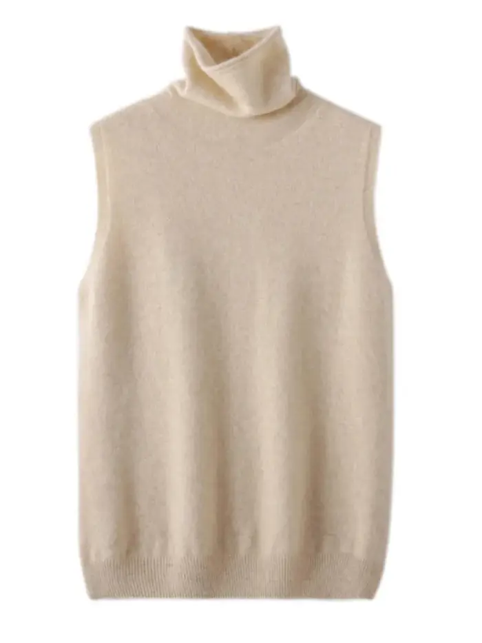 Femmes laine mérinos sans manches pulls col roulé pull gilet