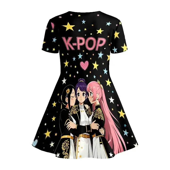 Robe T-shirt imprimée K-POP Anime Idol Group pour fille