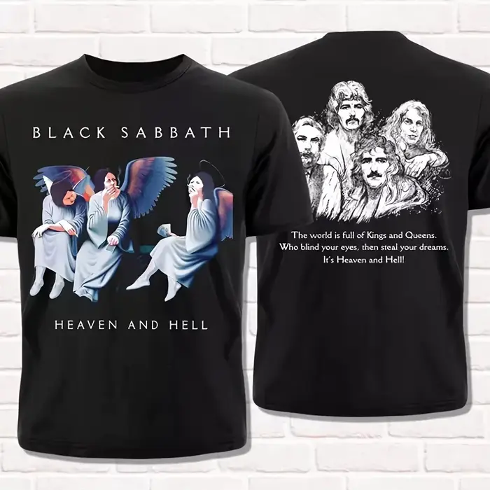 T-Shirt à manches courtes pour hommes, motif Black Sabbath Heaven and Hell Tour, imprimé Double face