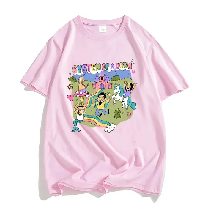 Système d'un groupe vers le bas T-shirt femmes dessin animé graphique