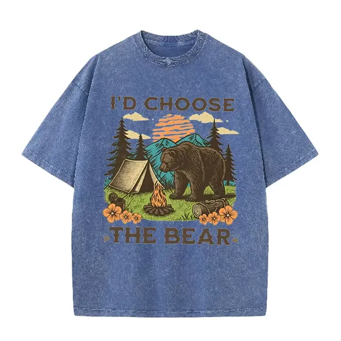 T-shirt décontracté en coton à col rond et manches courtes pour femme, imprimé Ours amusant 'Ours co