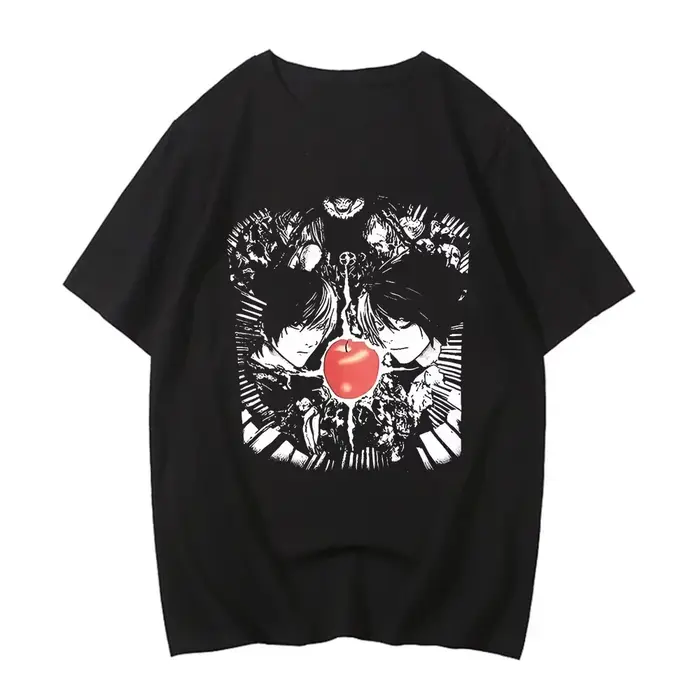 T-shirt Death Note vintage délavé, motif anime sombre, unisexe, coupe oversize, col rond, en coton,