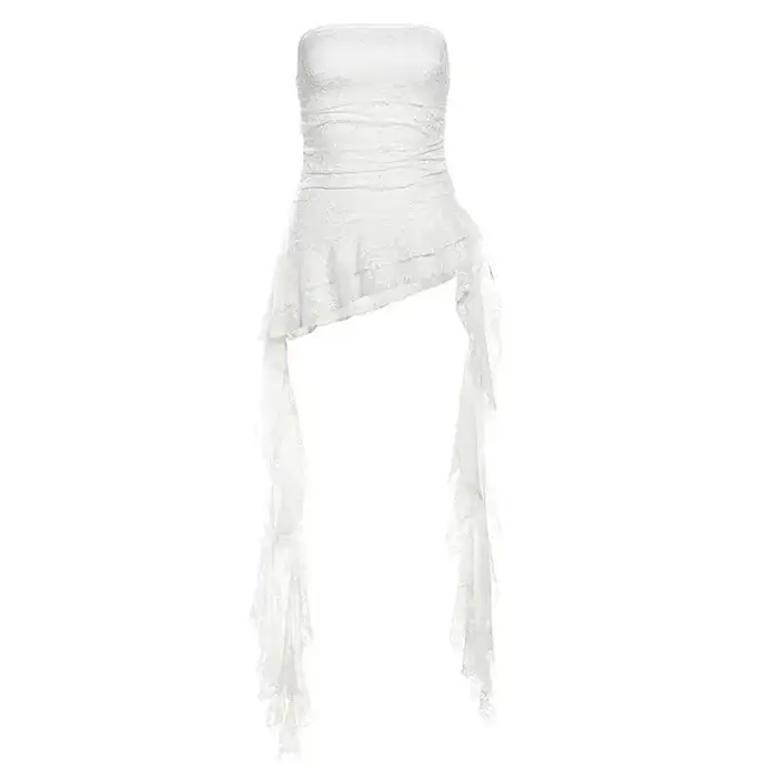 Doux Sexy Irrégulier Asymétrique Mince Débardeur Y2k Harajuku Dentelle T-shirt Femmes Noir Blanc Hau