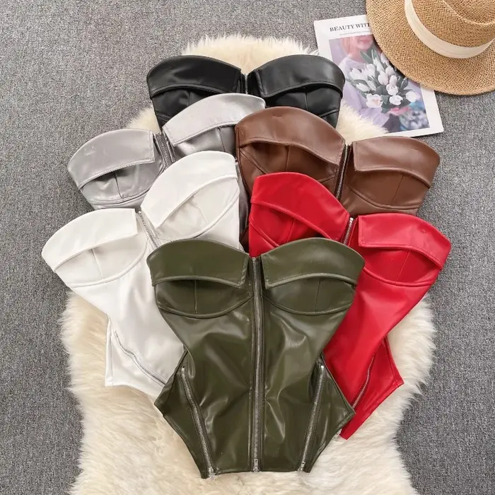 Chic Vintage doux Camis arête de poisson asymétrique débardeur mince haut court Sexy Corset Bustier femmes vêtements d'été