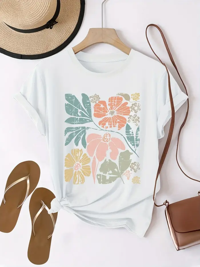 T-Shirt à imprimé graphique Floral pour femmes