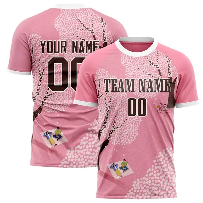 Nom de l'équipe personnalisé numéro nom T-shirt de Football personnalisé bricolage col rond rose spo