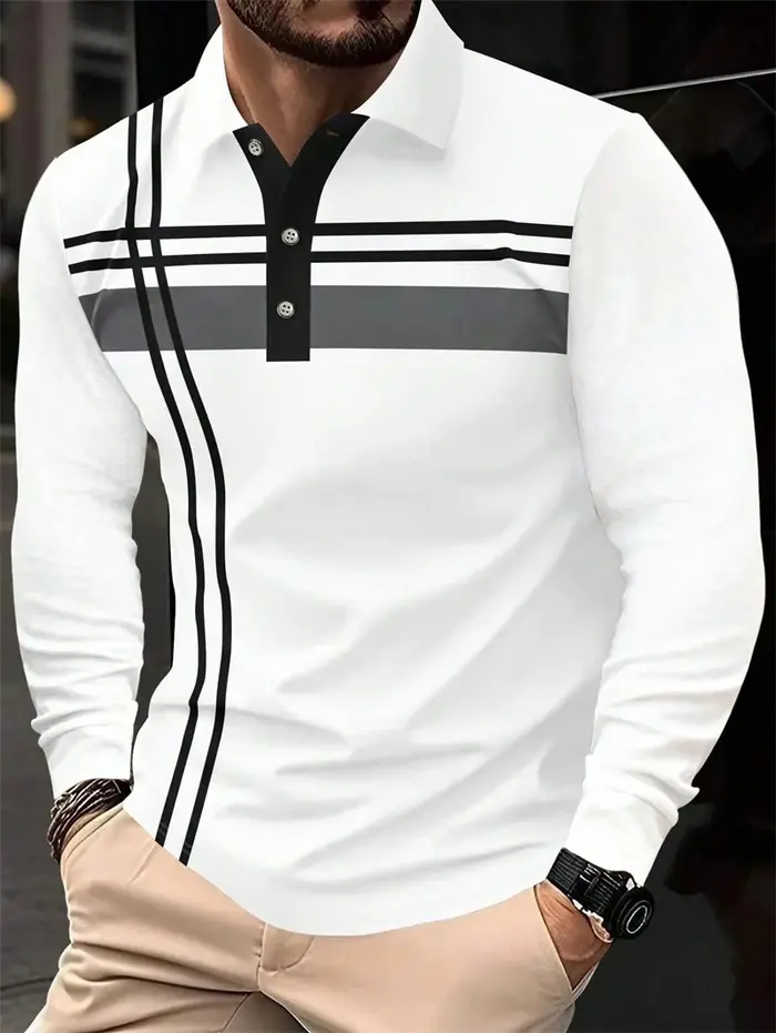 Chemises polo à rayures simples pour hommes