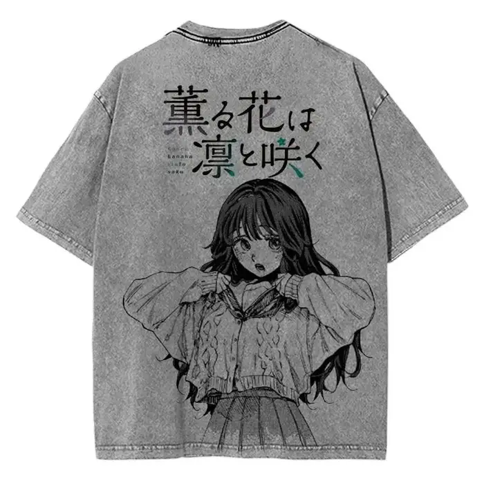 Manga la fleur parfumée fleurs avec dignité T-shirt lavé surdimensionné