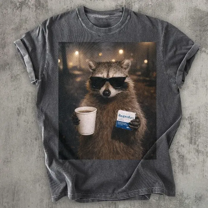 T-shirt humoristique avec motif de raton laveur et Ibuprofène