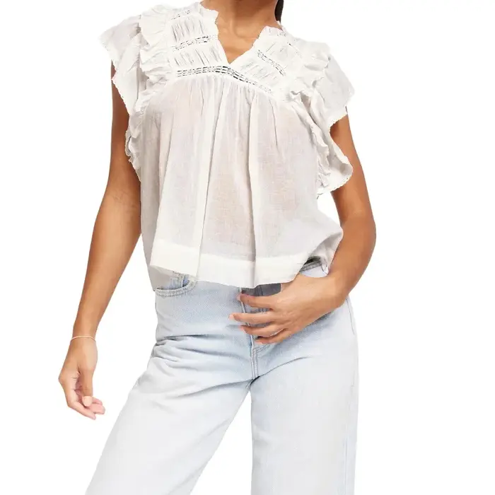 Lamuusaa y2k débardeurs femmes vêtements d'été dentelle garniture manches volantes col en V coupe ample t-shirts gilet