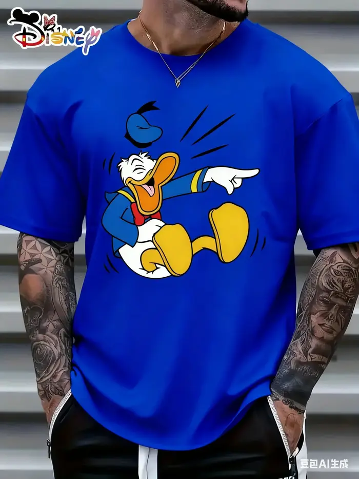 T-shirt en coton imprimé Donald Duck, nouvelle tendance estivale 2026, décontracté, ample, à manches courtes, pour hommes, femmes et enfants