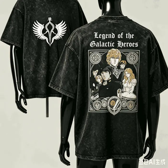 T-shirt délavé Legend of the Galactic Heroes pour les amateurs d'anime