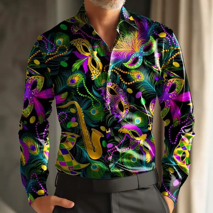 Chemise à manches longues pour hommes, imprimé carnaval rétro Paisley, coupe ample, Style de rue déc