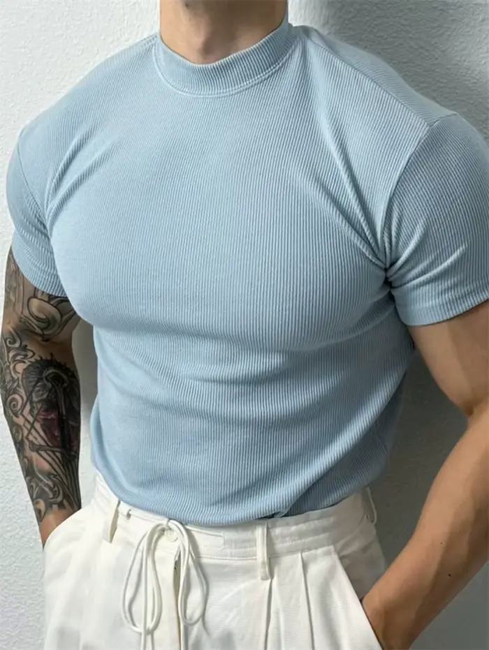 Printemps été mode hommes T-shirt petit col haut chemise à rayures à manches courtes