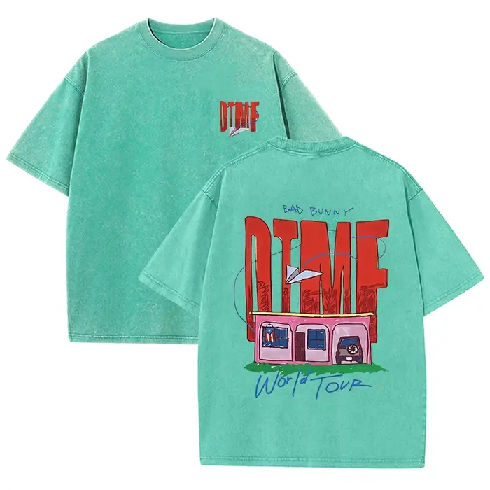 T-shirt vintage délavé beige 2026 Bad Bunny DTMF World Tour Graphic Tee unisexe décontracté streetwear