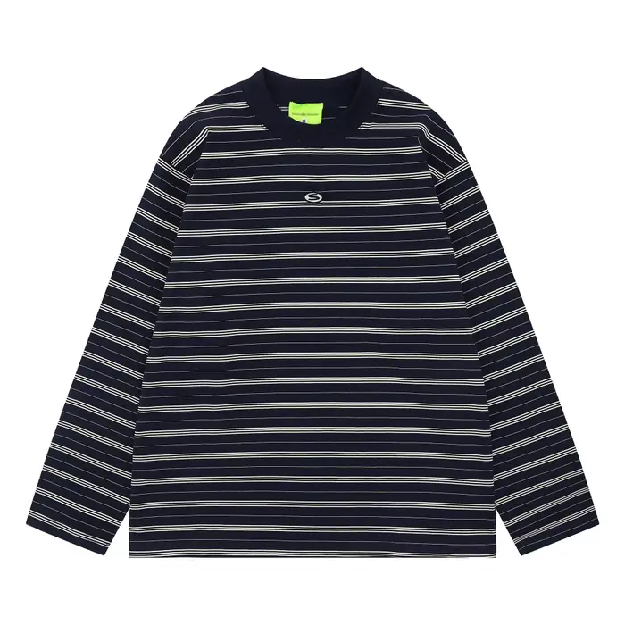 Rayé à manches longues T-shirt hommes broderie automne rétro décontracté col rond en coton T-shirt h