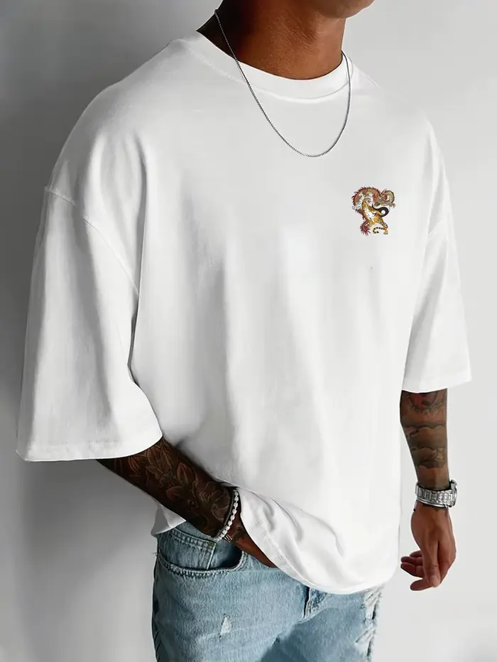 T-shirt pour homme avec impression par transfert thermique « Dragon et Tigre »