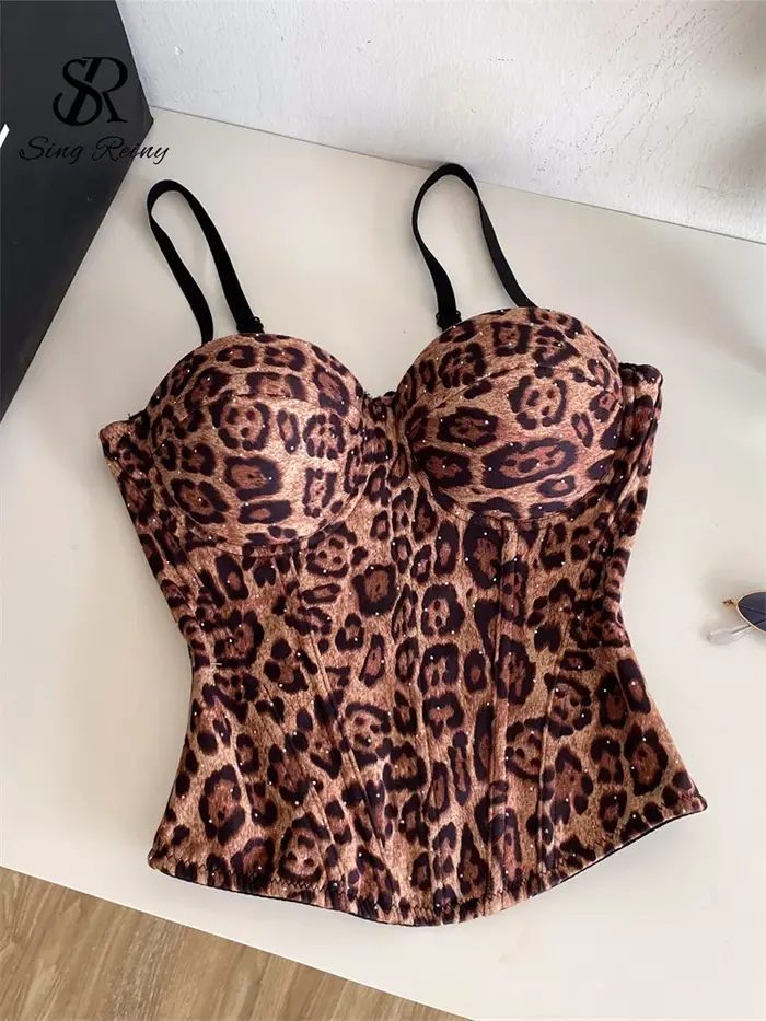 SINGREINY Débardeur Bustier Léopard Hotsweet pour Femme, Dos Nu, Style Clubbing Séduisant, Coupe Aju