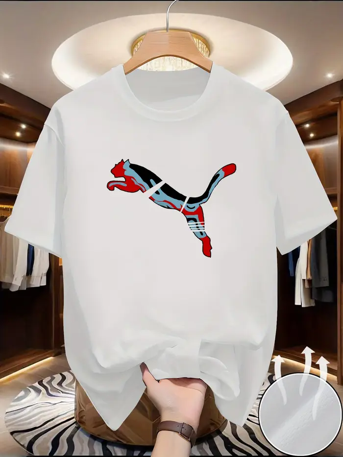 T-shirt d'été en maille à séchage rapide pour hommes, avec motif du monde animalier imprimé, col ron