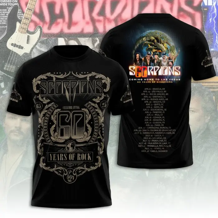 2026 Rock Scorpions Band 2025 Tour T-shirt imprimé en 3D hommes femmes mode Hip Hop