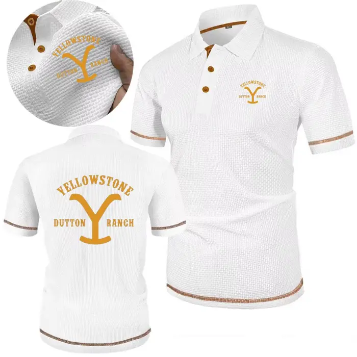 Chemises Polo Yellowstone Dutton Ranch, T-shirts en Soie Glacée Motif Fleur Osseuse, Hauts à Revers Doux et Confortables pour Hommes, Idéaux pour la Course, l'Entraînement et le Quotidien