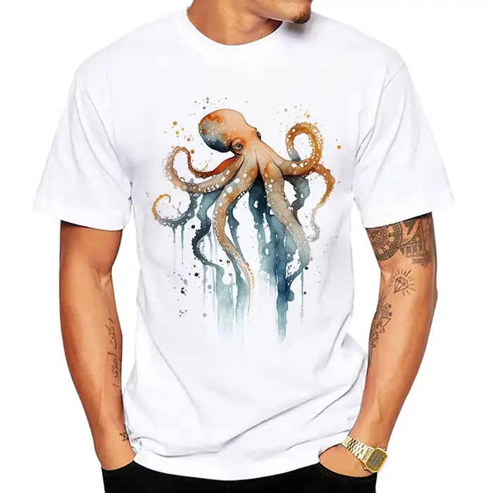 T-shirt unisexe Octopus Interconnexion Artwork, T-shirt d'été pour hommes, Économie amusants à la mo