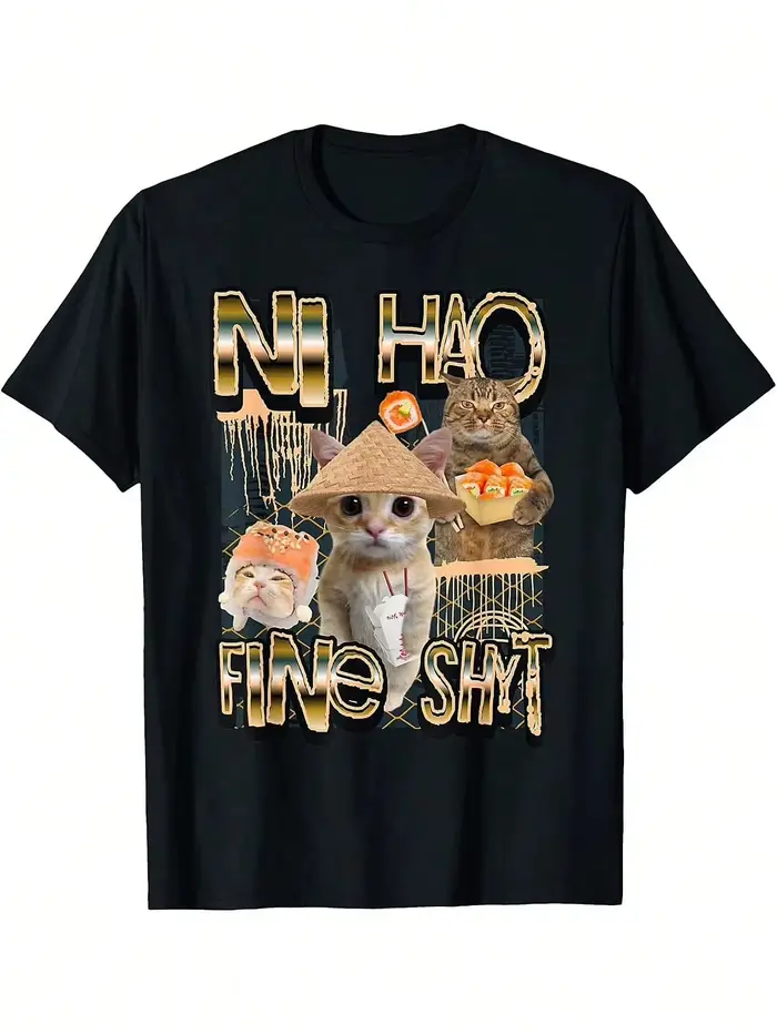 T-shirt humoristique Ni Hao Fine Shyt Funny Brainrot Gen Z Meme