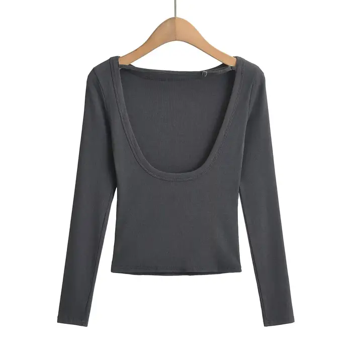 T-shirt manches longues pour femmes, haut à dos ouvert