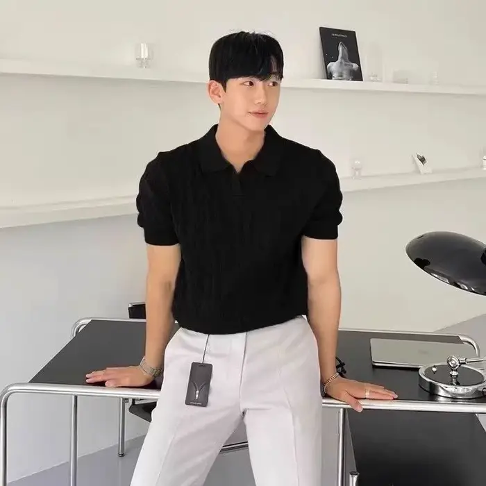 Polo d'été à manches courtes pour hommes, coupe cintrée, tricoté, décontracté, Style fin, demi-manch
