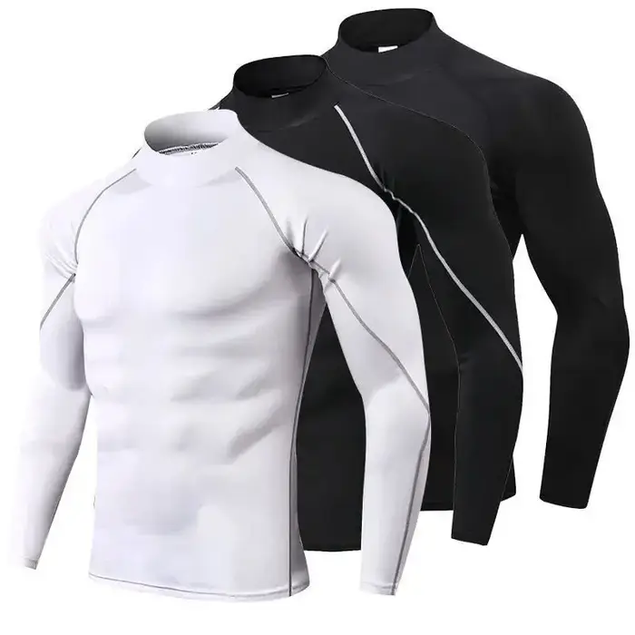 Compression t-shirt hommes à manches longues musculation Sport t-shirts décontracté séchage rapide gymnase Fitness