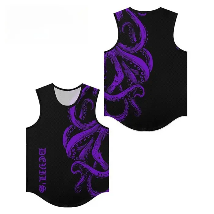 Hommes débardeur gilets fonds marins tentacules méduses imprimé à la mode respirant plage coupe ample vêtements de sport sport vêtements surdimensionnés
